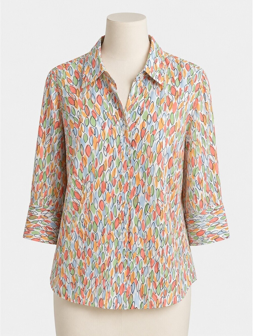 Talbots Colorful Button Up Women's Shirt Size Medium Stretch‎ Fall Summer Leaves